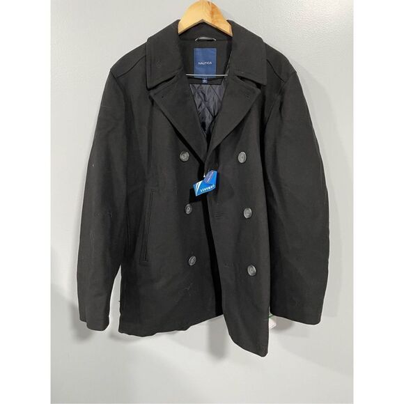 Nautica Men's Large Black Waterproof Windoroof Modern Pea Coat Jacket NWT $178 - Picture 1 of 4